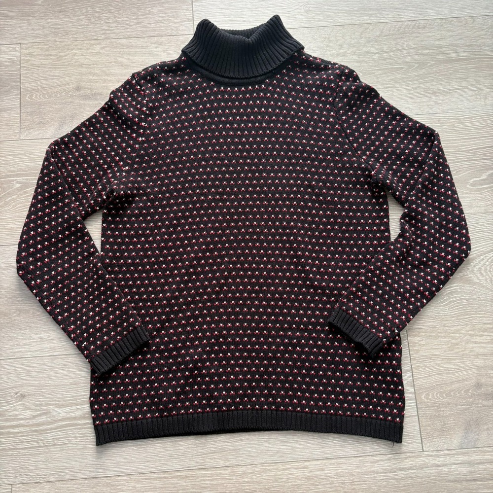Karen Scott Womens Black Heart Print‎ Turtleneck Classic Pullover Sweater Size M